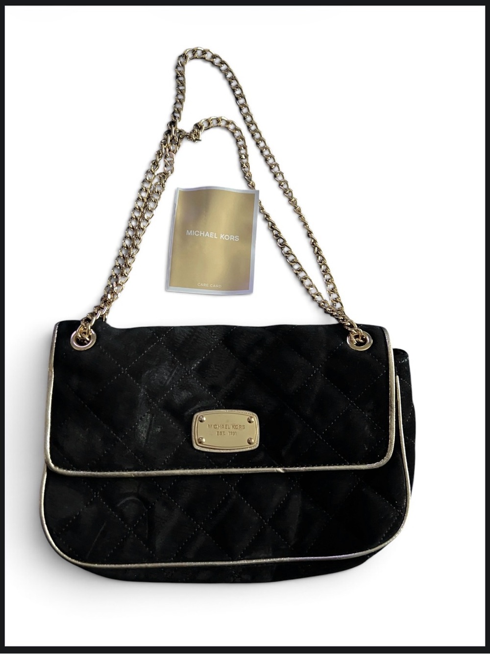 Michael Kors Black Quilted Shoulder Bag with Gold Trim
